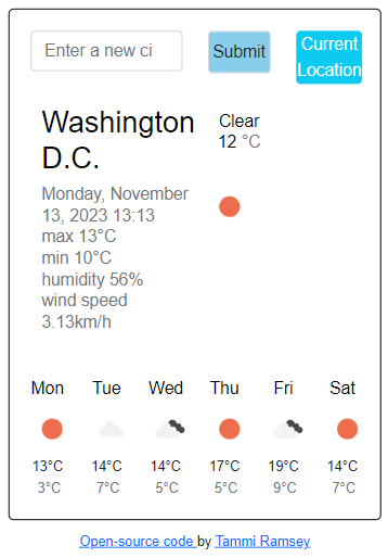 screenshot of a Google-look-alike weather forecast application